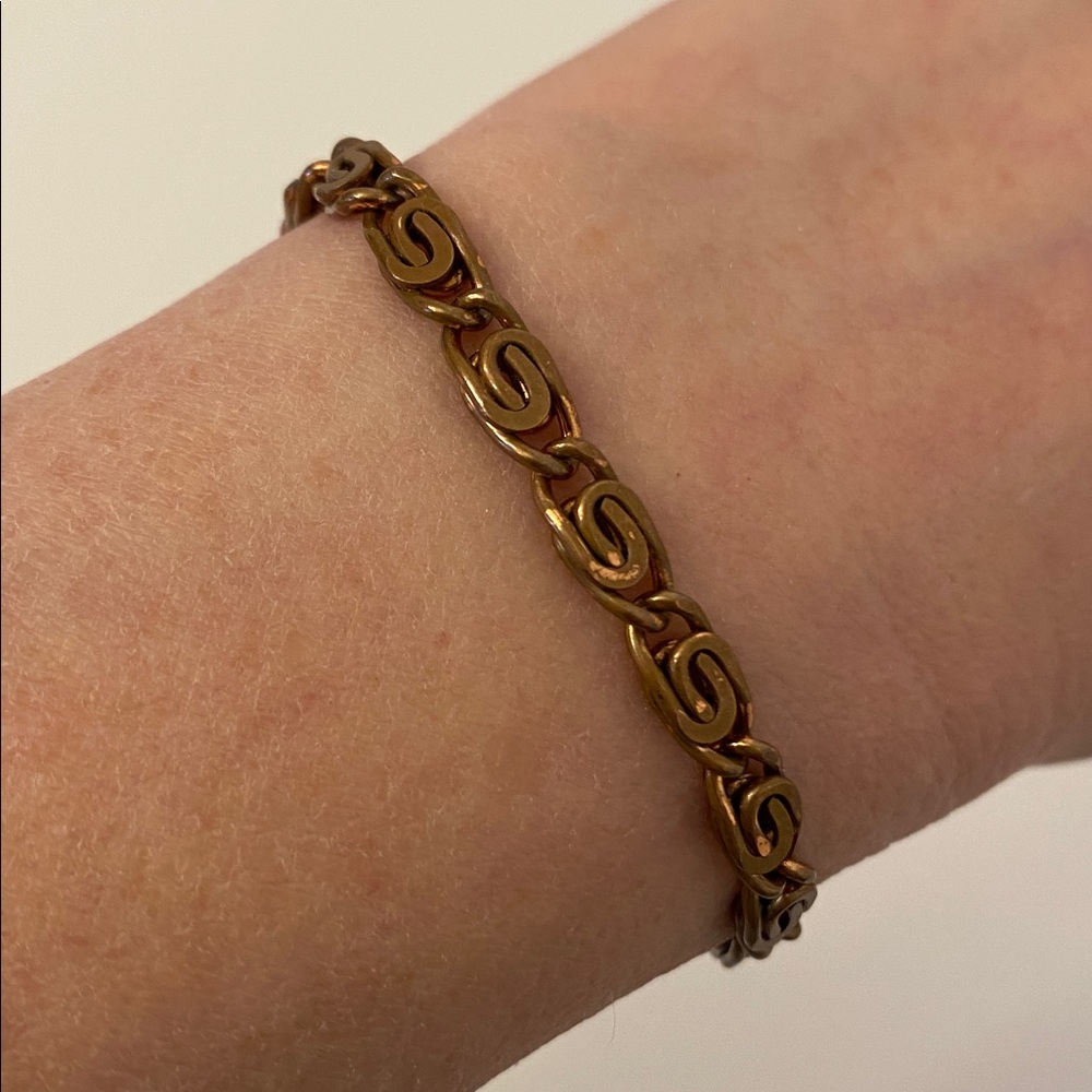 Vintage Solid Copper Scroll Link Bracelet With Fo… - image 4